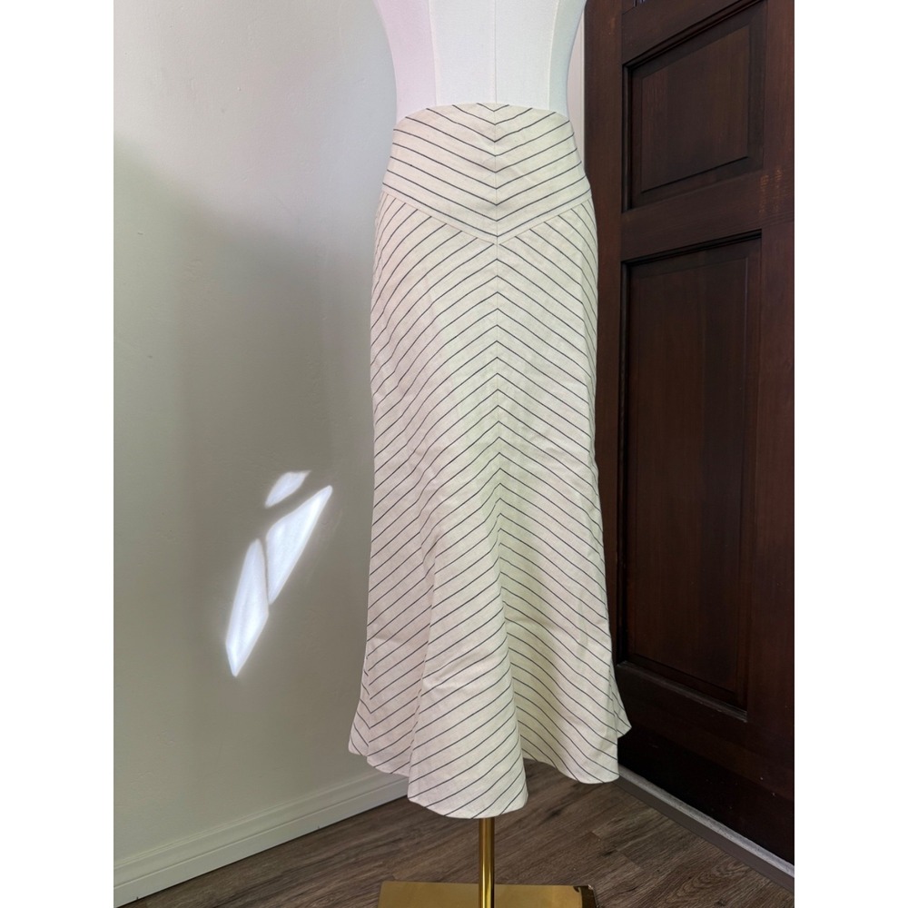 Lauren Ralph Lauren Cream Maxi Skirt with Black Pinstripe Chevron Waist